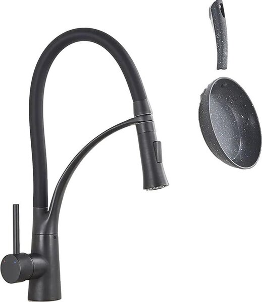 Miscelatore per lavello, bocca girevole estraibile, montaggio a soffitto, tappetino nero
