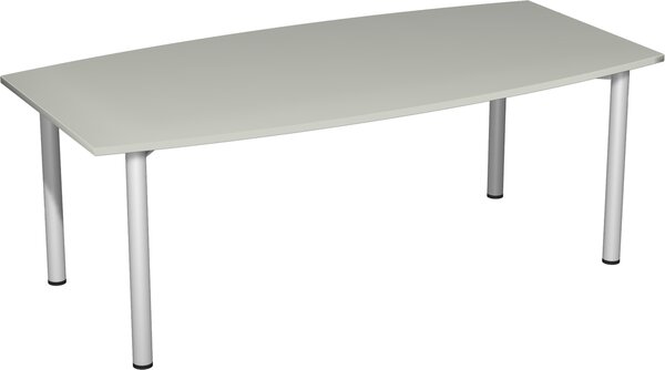 Tavolo da conferenza, LxPxA 2000x800/1200x720 mm, forma a botte, telaio a 4 gambe, colore del piano/telaio grigio chiaro/argento