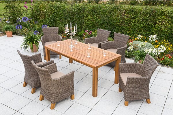 Set di mobili da giardino Merxx 13 pezzi, modello Toscana, marrone - 6 poltrone + 6 cuscini, 1 tavolo - Colore: naturale - Dimensioni: poltrone: 65 x 66 x 89; tavolo: 185 x 90 x 75; 6x 28400-211 + 1x 23135-011