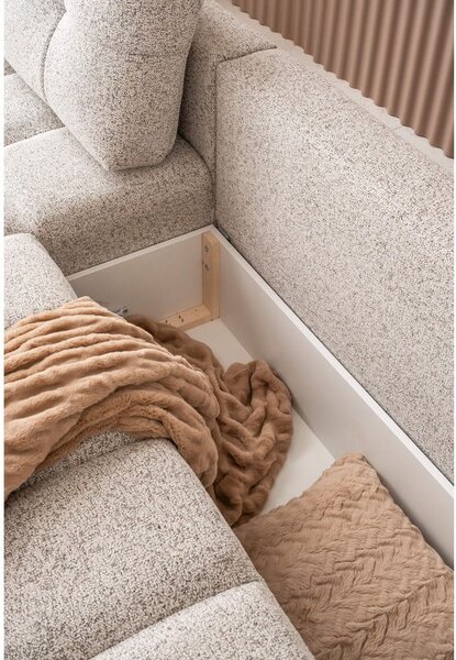Divano angolare componibile beige allungabile/con contenitore (con penisola a sinistra) Lulu – Miuform