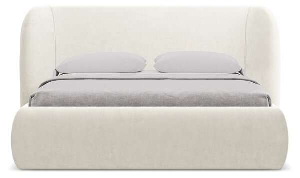 Letto matrimoniale imbottito crema con contenitore con griglia 140x200 cm Hauke - Makamii