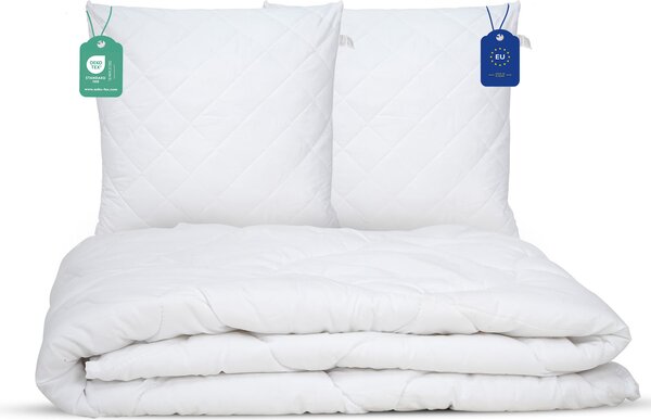 Copertura per letto Livessa, 200x200 cm, con set di 2 federe 80x80 cm. Coperta per uso tutto l'anno, trapuntata, senza copripiumino