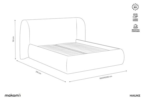 Letto matrimoniale imbottito crema con contenitore con griglia 140x200 cm Hauke - Makamii