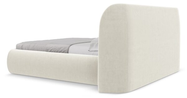Letto matrimoniale imbottito crema con contenitore con griglia 140x200 cm Hauke - Makamii