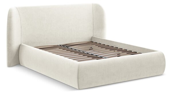 Letto matrimoniale imbottito crema con contenitore con griglia 140x200 cm Hauke - Makamii