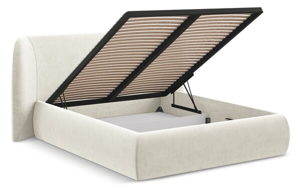 Letto matrimoniale imbottito crema con contenitore con griglia 140x200 cm Hauke - Makamii