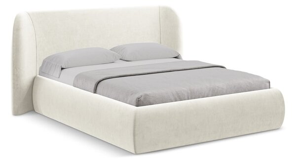 Letto matrimoniale imbottito crema con contenitore con griglia 140x200 cm Hauke - Makamii