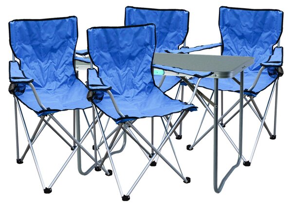 Set di mobili da campeggio composto da 5 pezzi, colore blu: 4 sedie comprensive di borsa + 1 tavolo