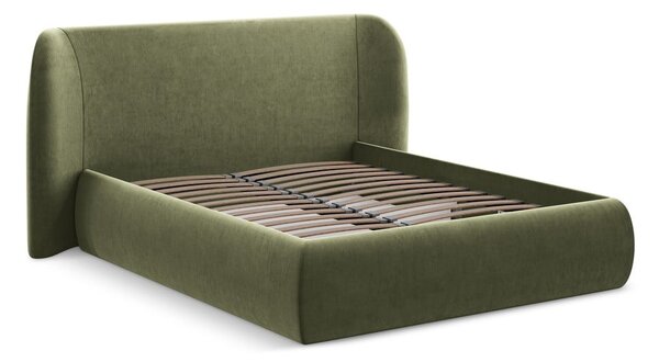 Letto matrimoniale imbottito verde con vano contenitore con griglia 180x200 cm Hauke - Makamii