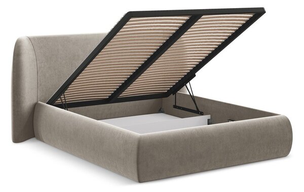 Letto matrimoniale imbottito tortora con contenitore con griglia 180x200 cm Hauke - Makamii