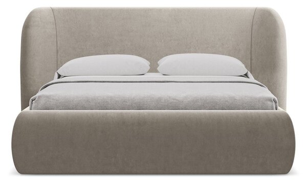 Letto matrimoniale imbottito tortora con contenitore con griglia 180x200 cm Hauke - Makamii