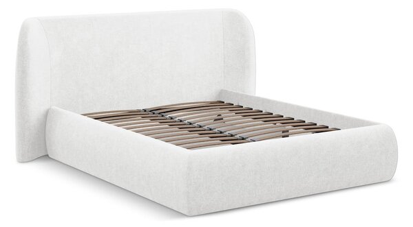 Letto matrimoniale imbottito bianco con contenitore con griglia 180x200 cm Hauke - Makamii