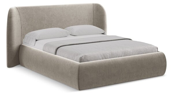 Letto matrimoniale imbottito tortora con contenitore con griglia 180x200 cm Hauke - Makamii