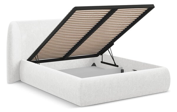 Letto matrimoniale imbottito bianco con contenitore con griglia 180x200 cm Hauke - Makamii