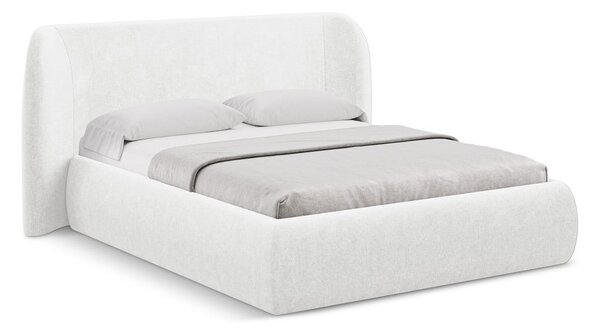 Letto matrimoniale imbottito bianco con contenitore con griglia 180x200 cm Hauke - Makamii