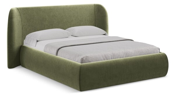 Letto matrimoniale imbottito verde con vano contenitore con griglia 180x200 cm Hauke - Makamii