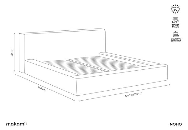 Letto matrimoniale imbottito grigio tortora con contenitore e rete inclusi 180x200 cm Noho – Makamii