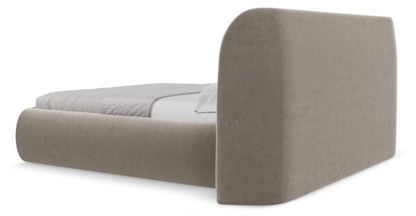 Letto matrimoniale imbottito tortora con contenitore con griglia 180x200 cm Hauke - Makamii