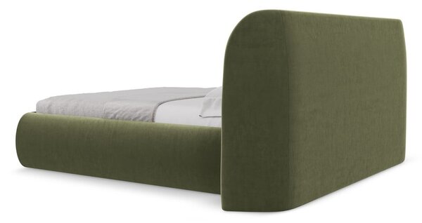 Letto matrimoniale imbottito verde con vano contenitore con griglia 180x200 cm Hauke - Makamii