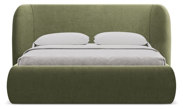 Letto matrimoniale imbottito verde con vano contenitore con griglia 180x200 cm Hauke - Makamii