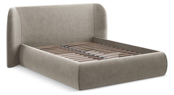 Letto matrimoniale imbottito tortora con contenitore con griglia 180x200 cm Hauke - Makamii