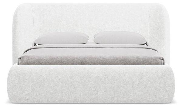 Letto matrimoniale imbottito bianco con contenitore con griglia 180x200 cm Hauke - Makamii