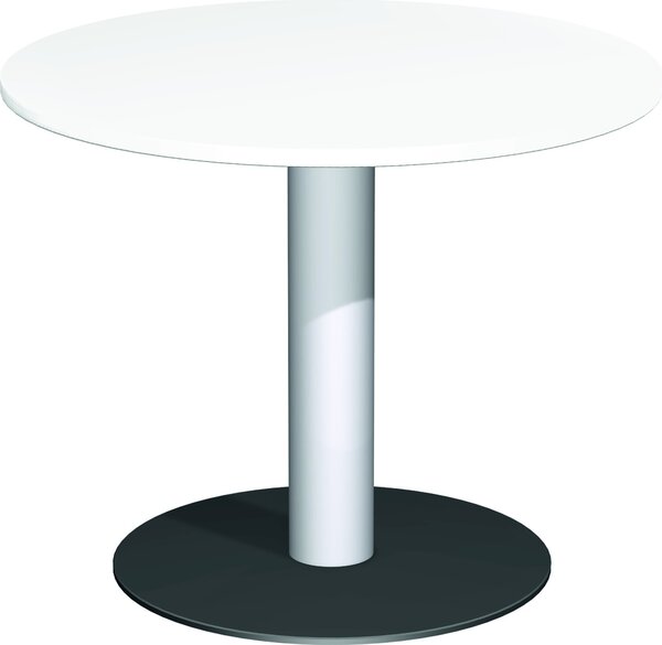 Tavolo a colonna, diametro x altezza 900 x 720 mm, rotondo, piano bianco, colonna argento, base a piatto antracite