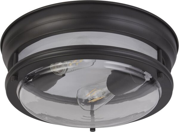 Plafoniera Metallo Vetro D: 35 cm rotonda IP44 Nero E27 2 luci Classic