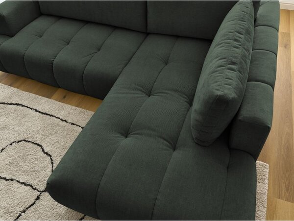 Divano angolare verde allungabile e con contenitore (penisola a destra/a L) con rivestimento in ciniglia Fuji – Bobochic Paris