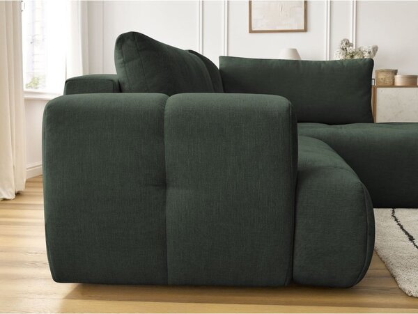 Divano angolare verde allungabile e con contenitore (penisola a destra/a L) con rivestimento in ciniglia Fuji – Bobochic Paris