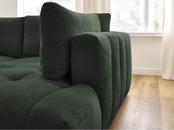 Divano angolare verde allungabile e con contenitore (penisola a destra/a L) con rivestimento in ciniglia Fuji – Bobochic Paris