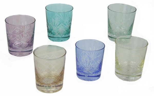 Royal Family - Set 6 Bicchieri Colorati con Decori Intagliati