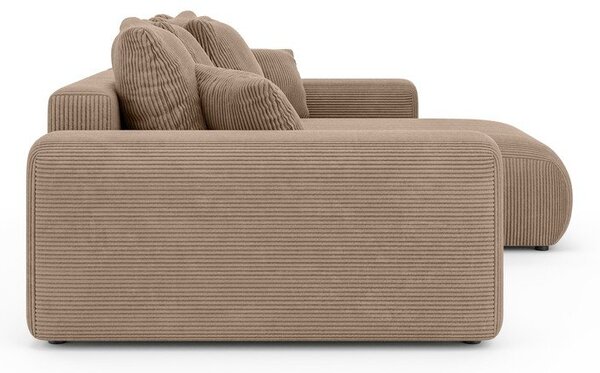 Divano angolare beige allungabile/con contenitore (con composizione variabile) con rivestimento in velluto a coste Luma – Ropez