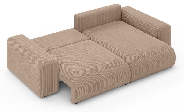Divano angolare beige allungabile/con contenitore (con composizione variabile) con rivestimento in velluto a coste Luma – Ropez