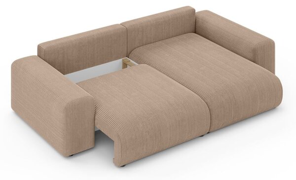 Divano angolare beige allungabile/con contenitore (con composizione variabile) con rivestimento in velluto a coste Luma – Ropez