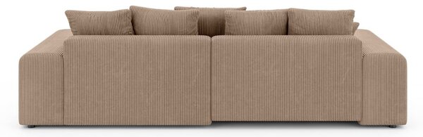 Divano angolare beige allungabile/con contenitore (con composizione variabile) con rivestimento in velluto a coste Luma – Ropez