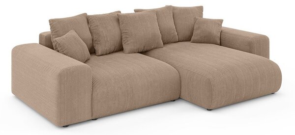 Divano angolare beige allungabile/con contenitore (con composizione variabile) con rivestimento in velluto a coste Luma – Ropez