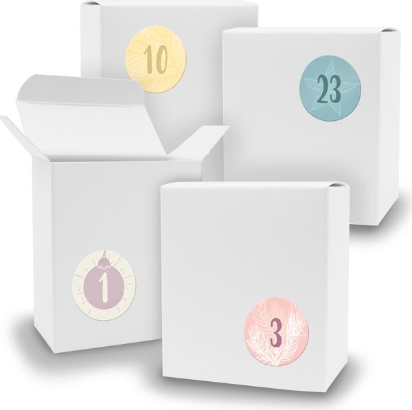 Calendario dell'Avvento da riempire, 24 cubetti BIANCHI + adesivi V07 Z17