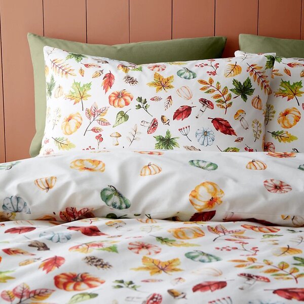 Biancheria da letto bianca/arancione per letto singolo 135x200 cm Autumn Pumpkins – Catherine Lansfield