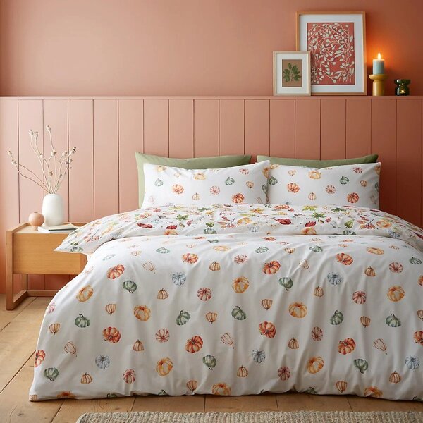Biancheria da letto bianca/arancione per letto singolo 135x200 cm Autumn Pumpkins – Catherine Lansfield