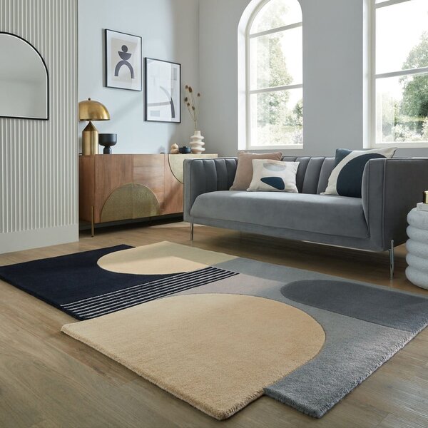 Tappeto nero e grigio in lana tessuto a mano 120x180 cm Lozenge Monochrome – Flair Rugs
