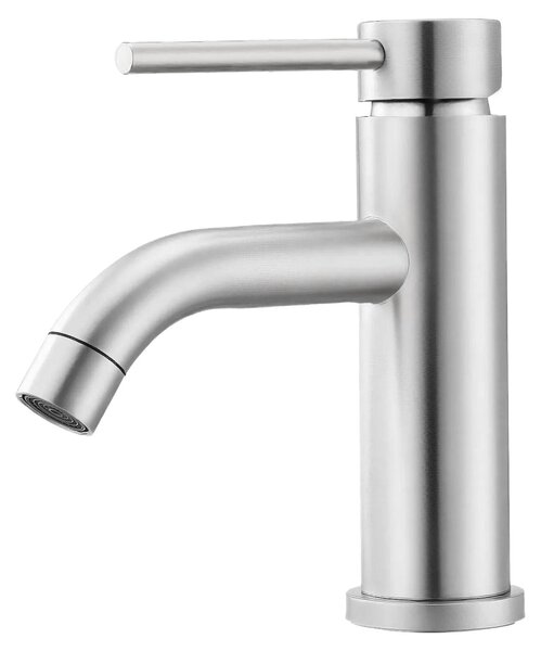REMZETTA - Miscelatore monocomando per lavabo, rubinetto per il bagno in argento, con cartuccia in Vetroceramica, regolatore di flusso e 2 tubi di collegamento, altezza 16,5 cm