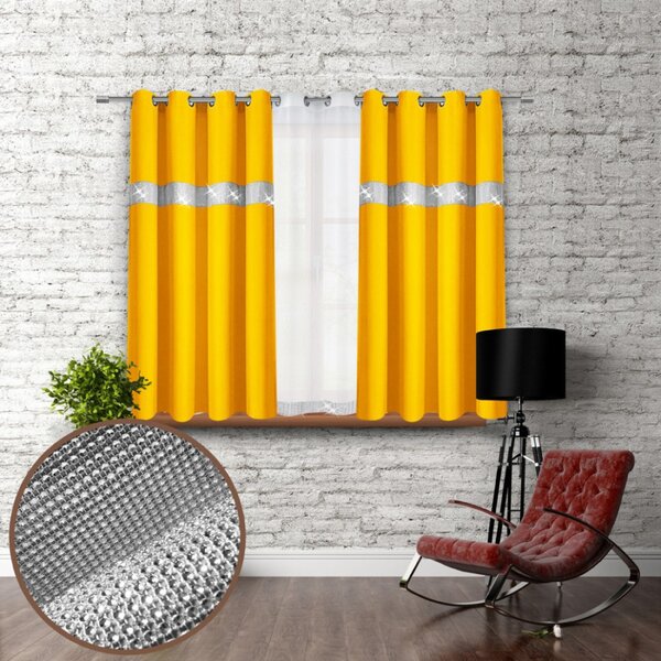 Tenda su anelli con zirconi 140x160 cm giallo