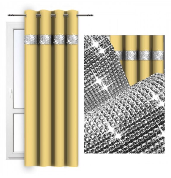 Tenda su anelli con zirconi 140x250 cm giallo pastello