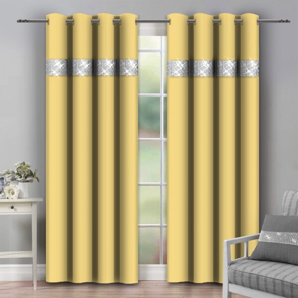 Tenda su anelli con zirconi 140x250 cm giallo pastello