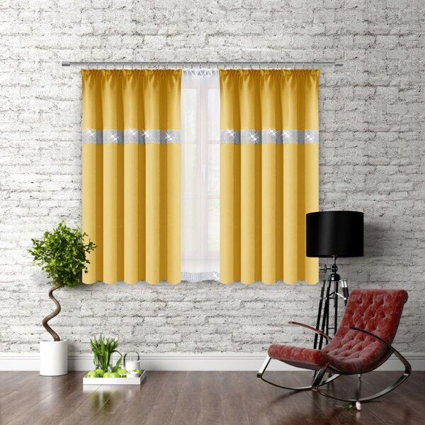 Tenda con nastro e zirconi 140x160 cm giallo pastello