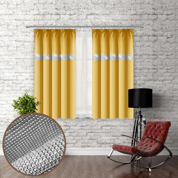 Tenda con nastro e zirconi 140x160 cm giallo pastello