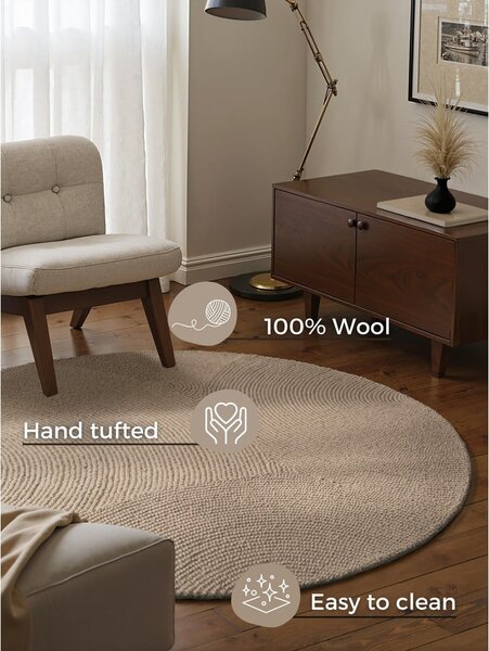 Tappeto rotondo beige in lana tessuto a mano ø 120 cm Calmio – Hanse Home