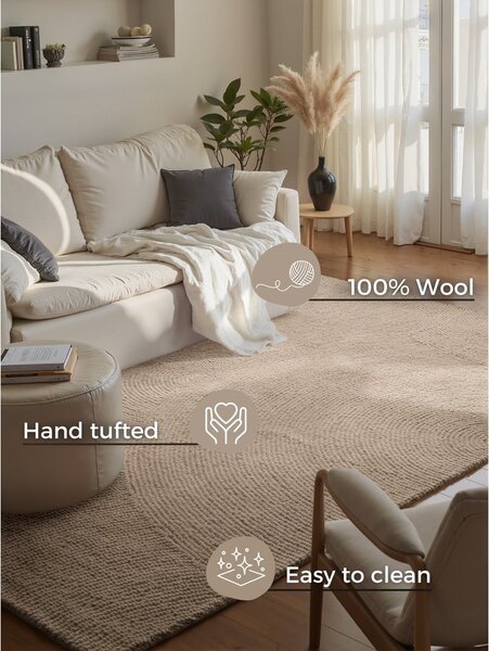 Tappeto beige in lana tessuto a mano 80x150 cm Calmio – Hanse Home