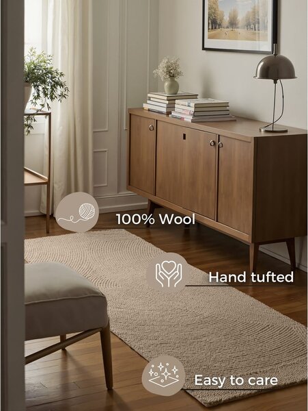 Passatoia beige in lana tessuta a mano 80x200 cm Calmio – Hanse Home